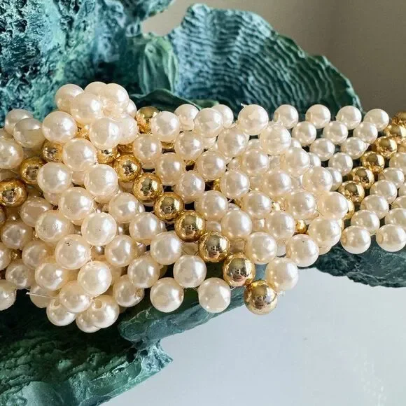 Vintage Faux Pearl and Gold Belt Womens Bridal Statement Accessory